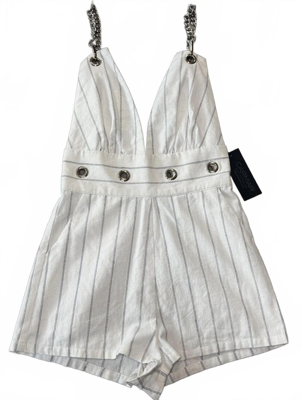 Carmar Los Angeles White Pinstripe Chain Strap Romper XS